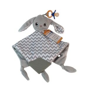 BooginHead PaciPal Teether Blanket 12in Gray White Bunny Chevron Stripes NWT